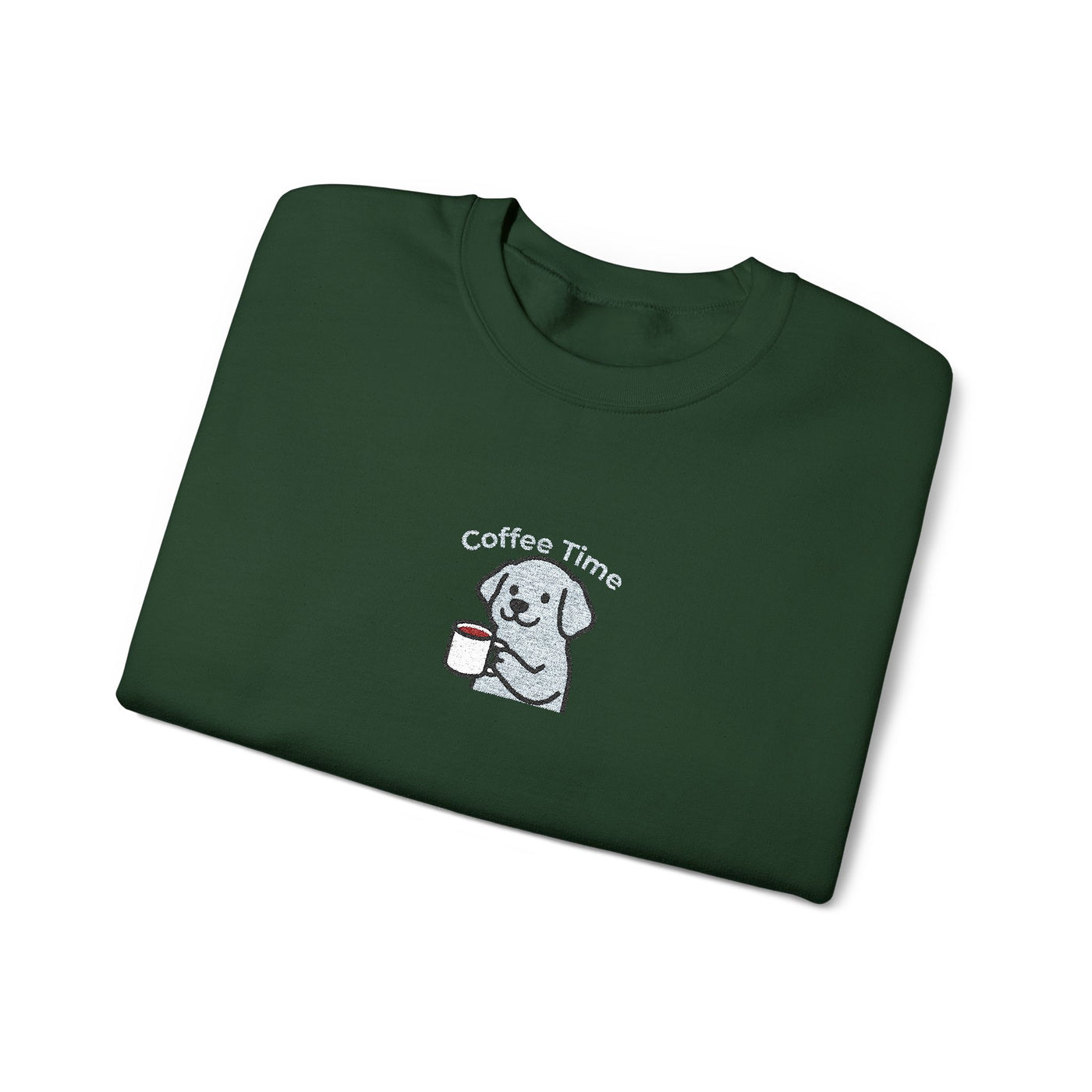 Coffee Time Dog Embroidered style 2 Unisex Crewneck Sweatshirt