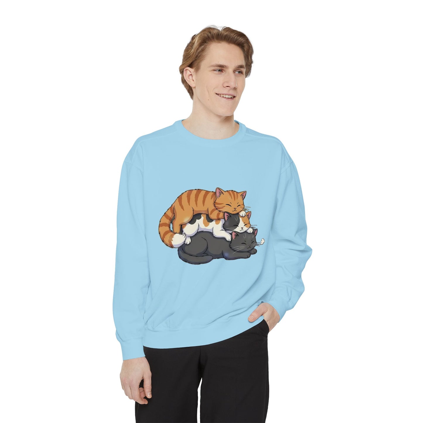 3 Cute Sleeping Cats Cozy Graphic Unisex Crewneck Sweatshirt style 6