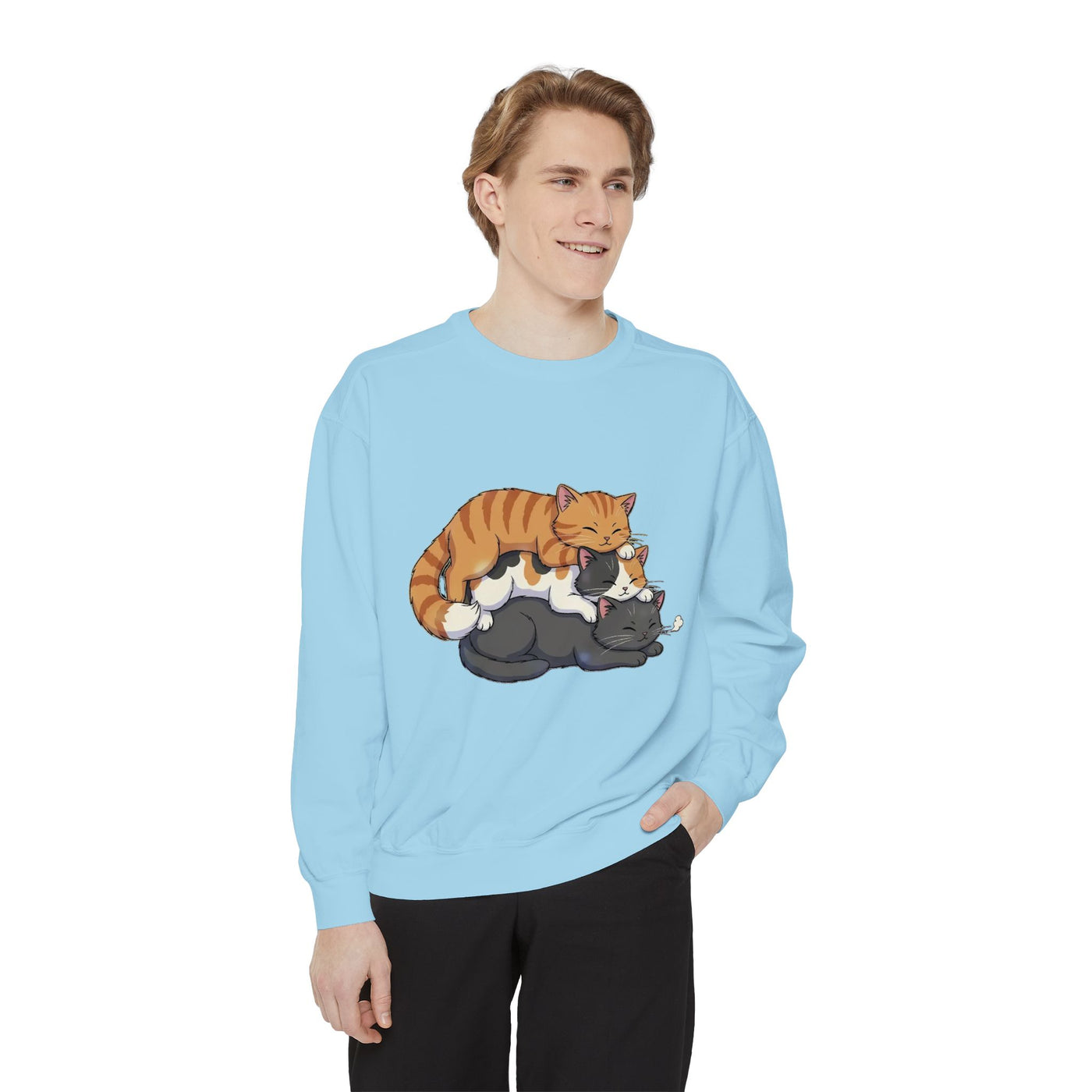 3 Cute Sleeping Cats style 6 Cozy Graphic Unisex Crewneck Sweatshirt