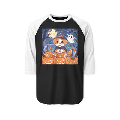 Halloween cute puppy anime style 3 Raglan Shirt, Cute Pet Shirt, Fall Apparel, Unisex Halloween Outfit, Gift for Dog Lovers, Spooky Season Tee