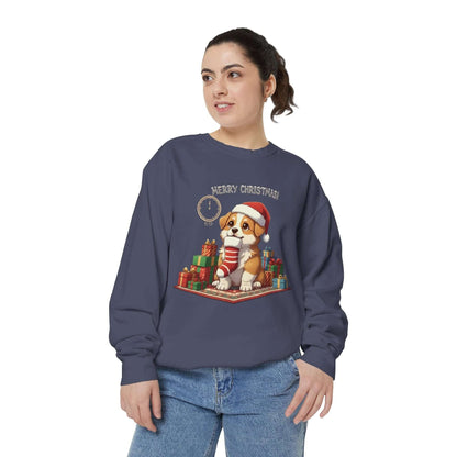 Puppy wait for Christmas presents Unisex Crewneck Sweatshirt style 1