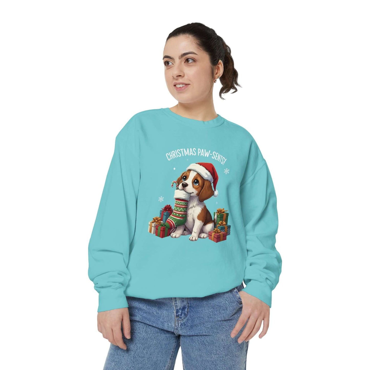Puppy wait for Christmas presents Unisex Crewneck Sweatshirt style 3