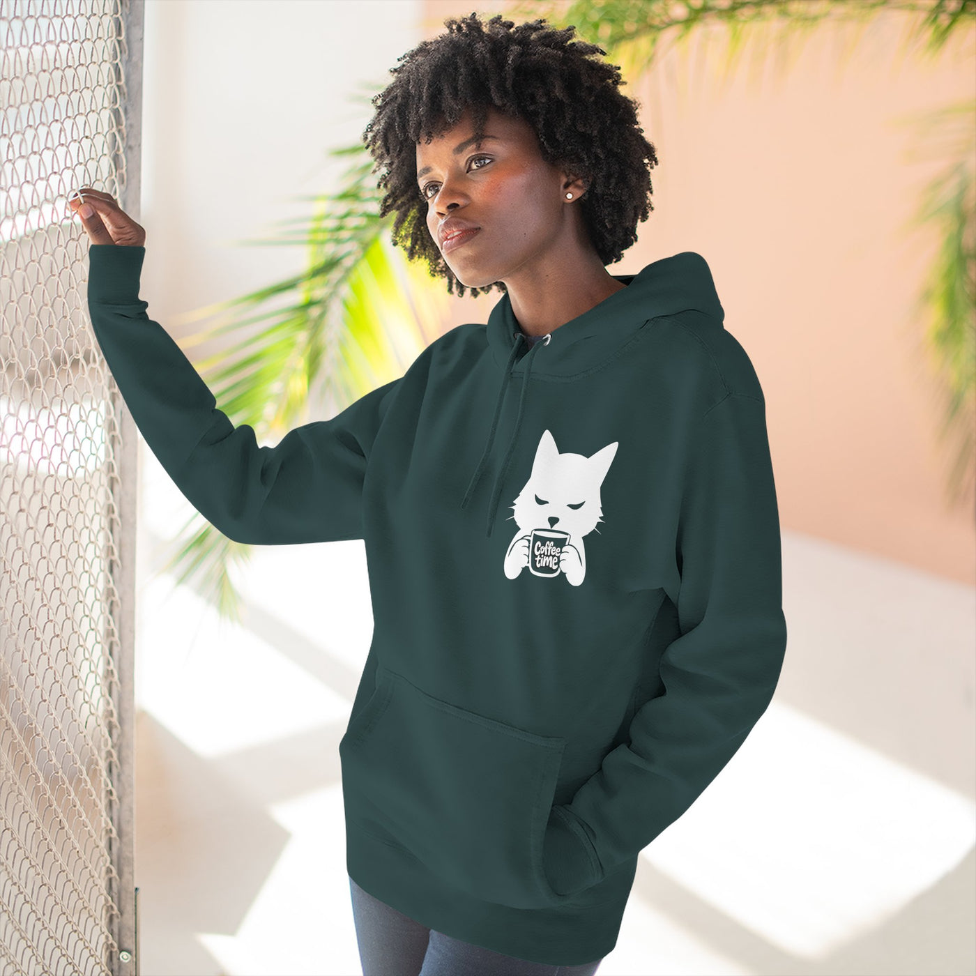 Cat Coffee Time Graphic Unisex Fleece Hoodie
