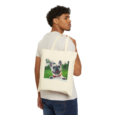 Puppy on the fence - French Bulldog Canvas Tote Bag, Pet Lover Gift, Eco-Friendly Shopping Bag, Cute Dog Tote, Gift for Dog Owners