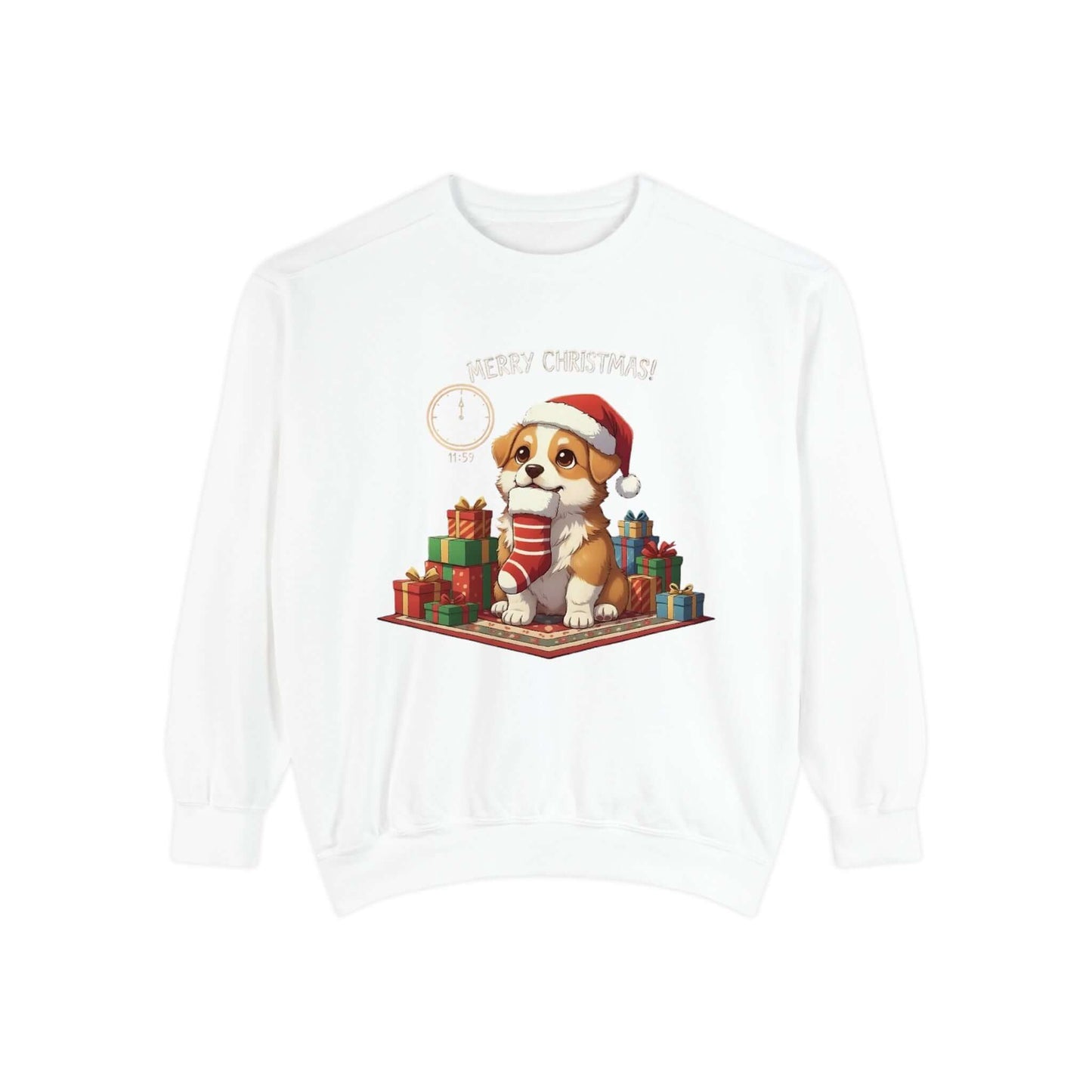 Puppy wait for Christmas presents Unisex Crewneck Sweatshirt style 1