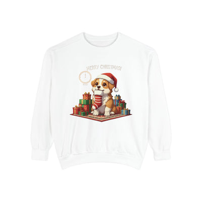 Cute Puppy waiting for Christmas presents style 1 Cozy Graphic Unisex Crewneck Sweatshirt