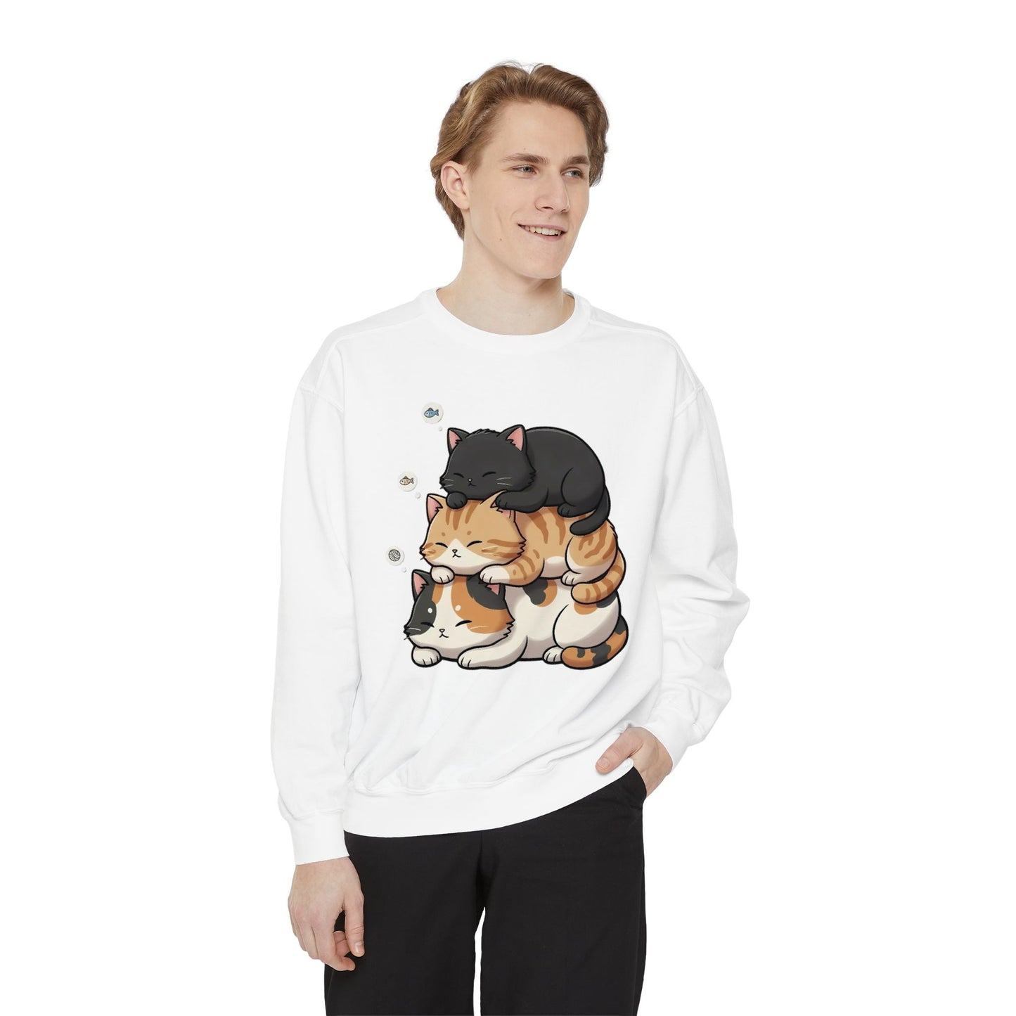 3 Cute Sleeping Cats Cozy Graphic Unisex Crewneck Sweatshirt style 8