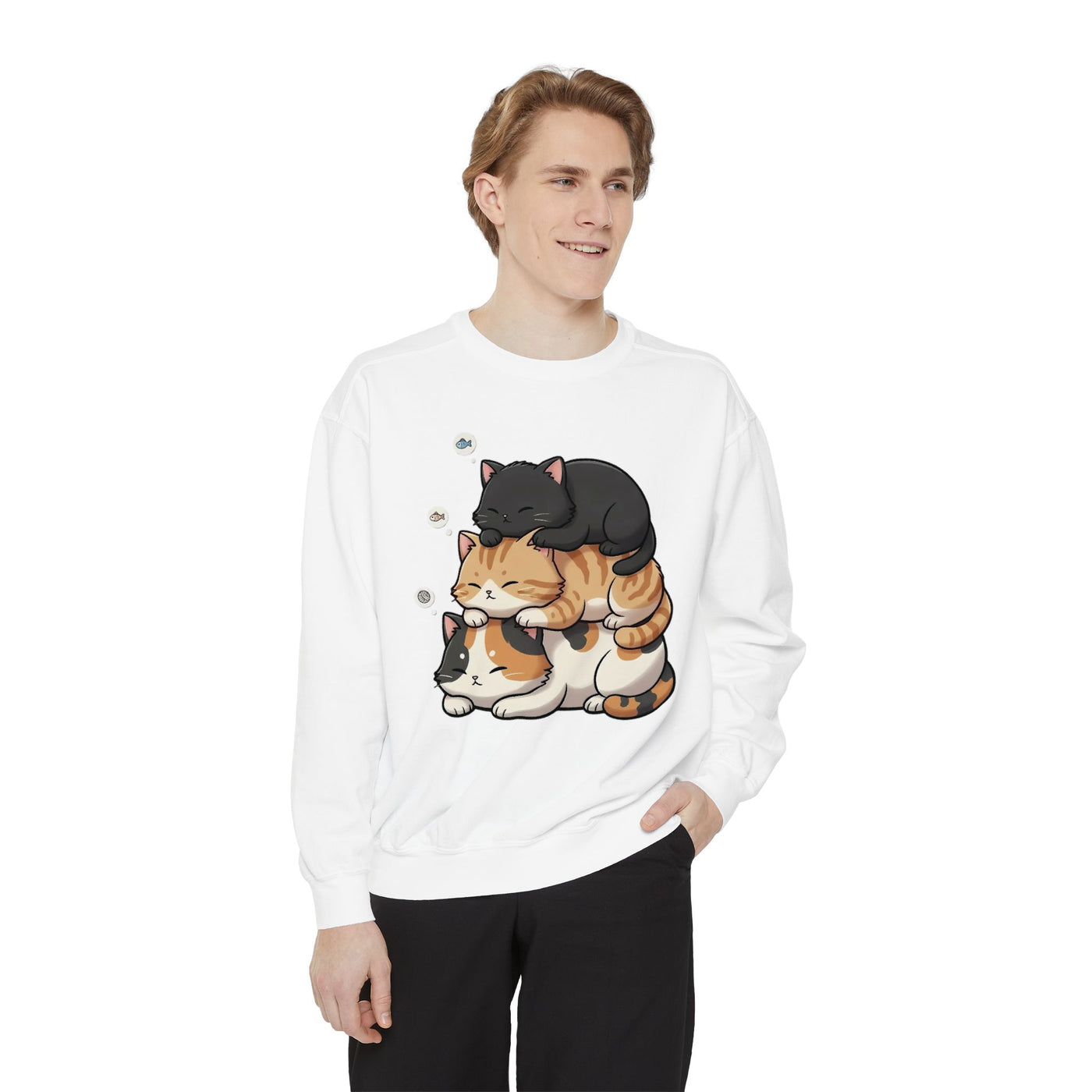 3 Cute Sleeping Cats style 8 Cozy Graphic Unisex Crewneck Sweatshirt