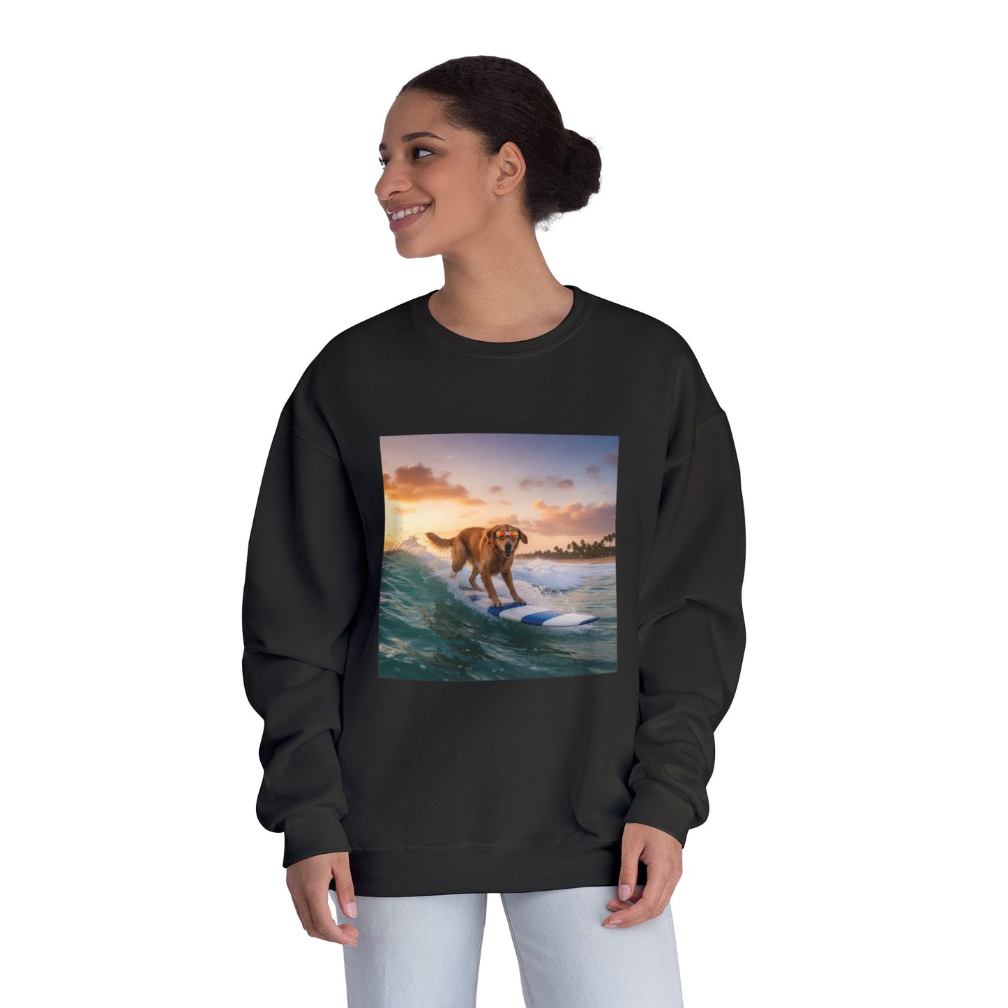 Surfing Dog Graphic Unisex NuBlend Crewneck Sweatshirt style 1
