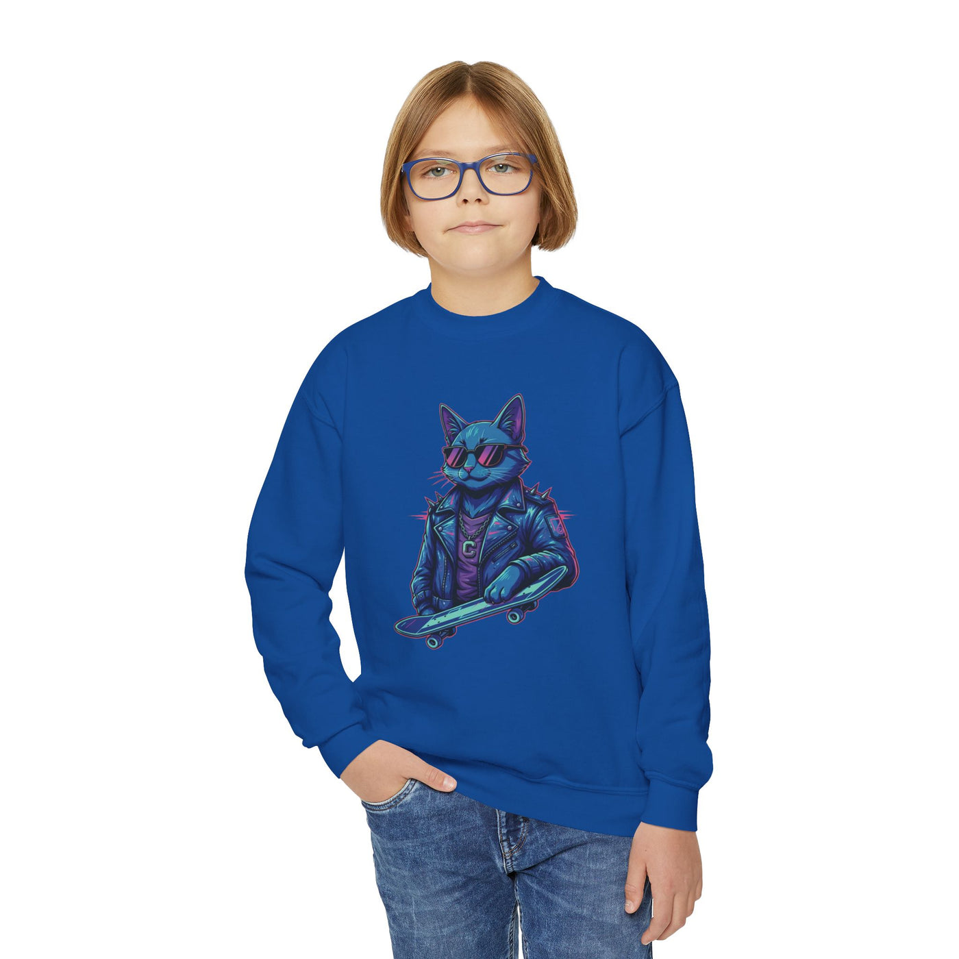 Cool Cat style 2 Youth Crewneck Sweatshirt - Cozy & Cute