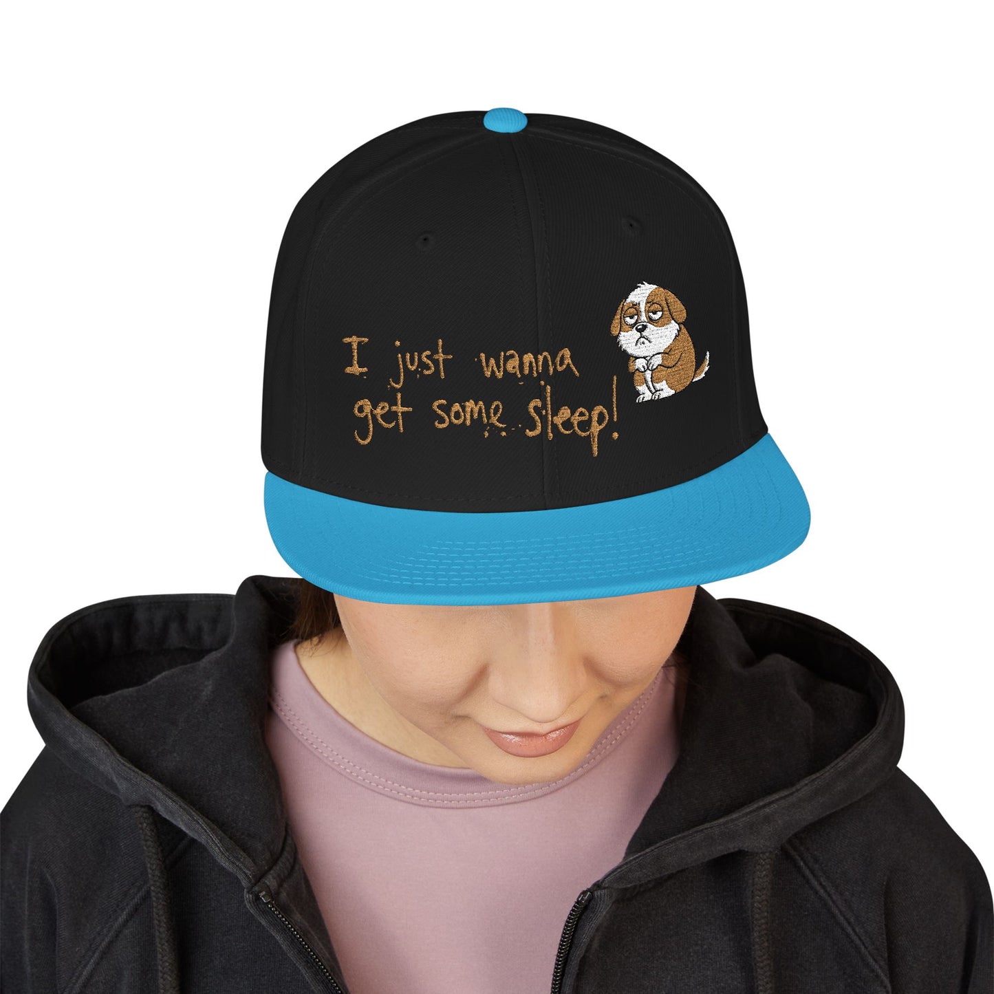 I just wanna get some sleep Embroidered Cute Puppy Snapback Hat