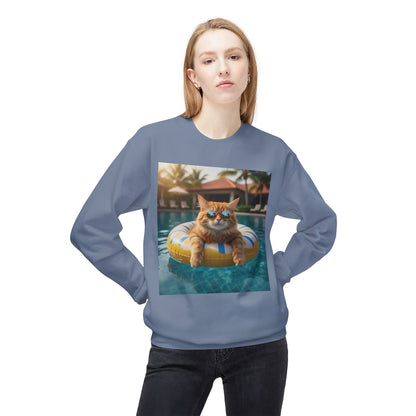 Swimming Pool Vibes Graphic Cat Unisex Crewneck Sweatshirt