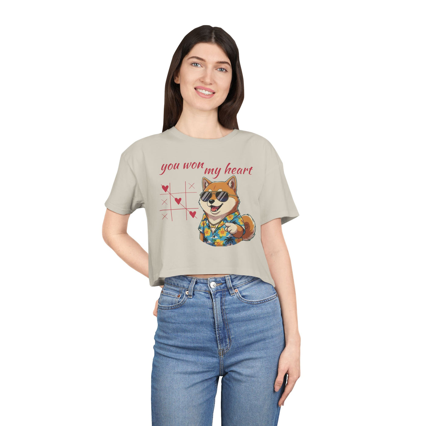 Cute Graphic Crop Tee - 'You Won My Heart', Women's Fashion, Gift for Animal Lovers, Casual Outfit, Summer Style, Funny Shirt