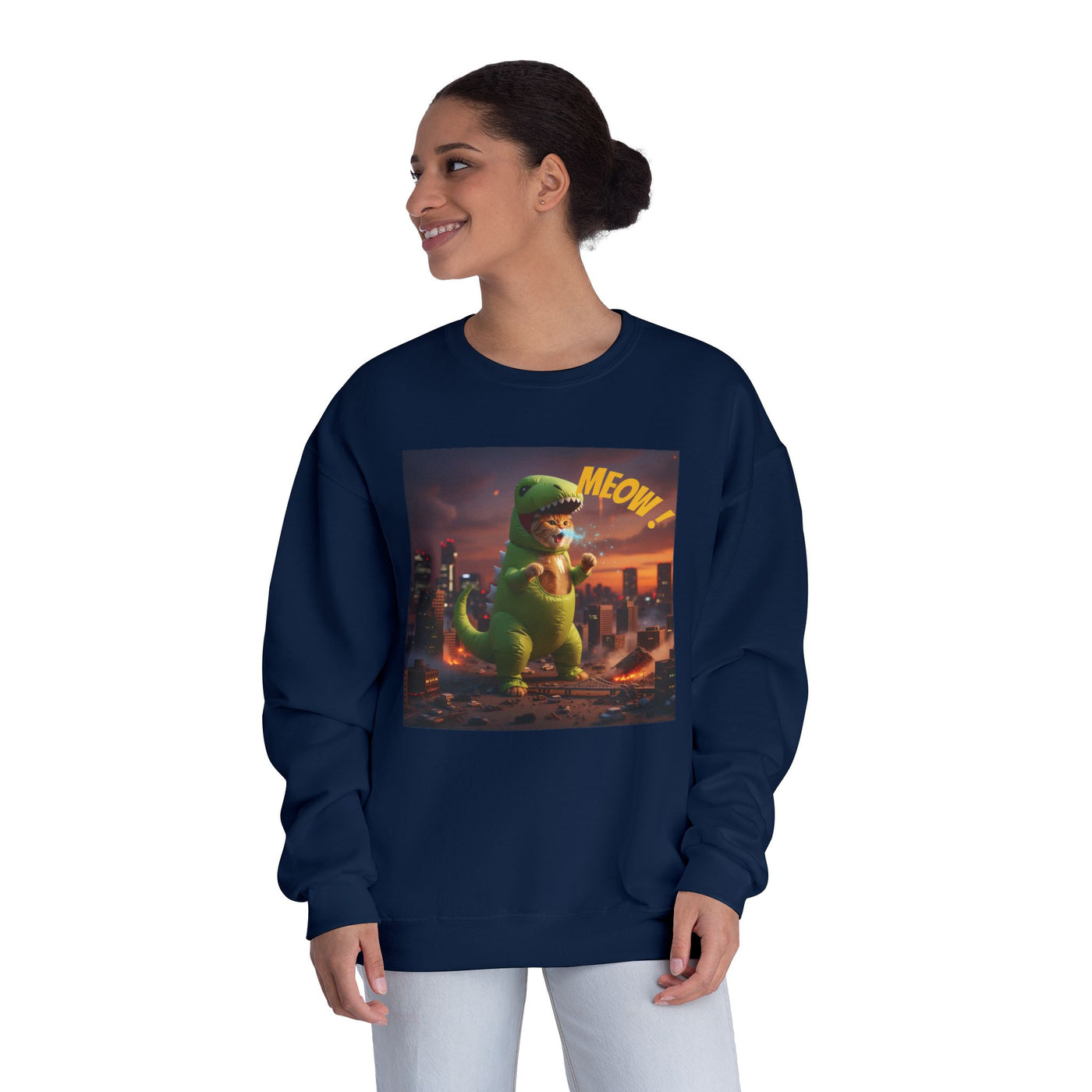 Tyrannosaurus Cat in city style 2 Unisex NuBlend® Crewneck Sweatshirt