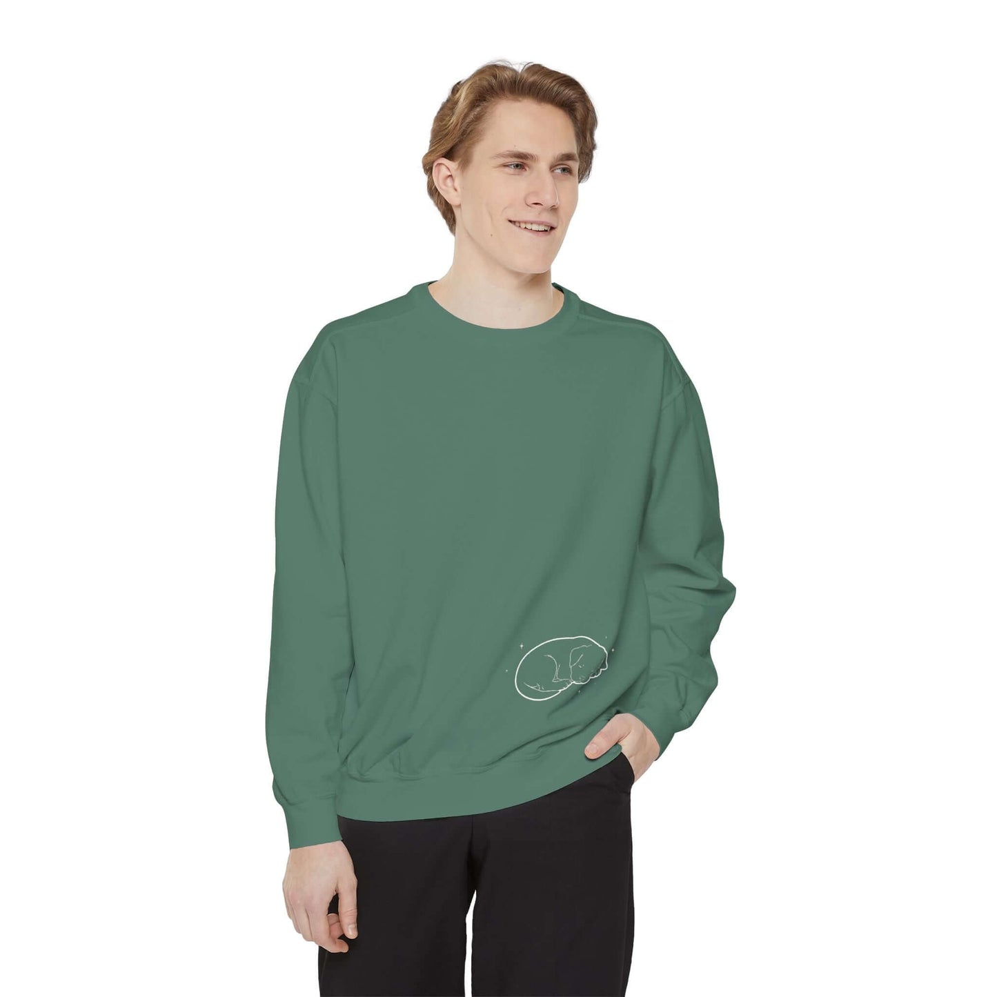 Sleeping dog shadow Cozy Graphic Unisex Crewneck Sweatshirt - White