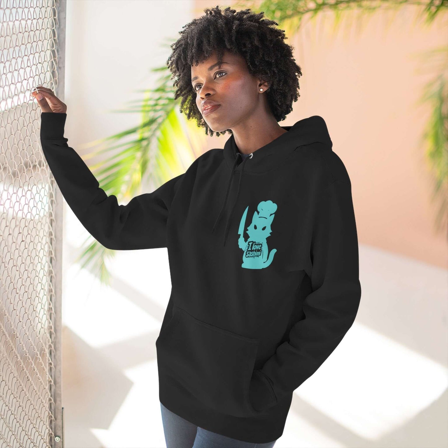 Cat Love Sashimi Graphic Unisex Fleece Hoodie
