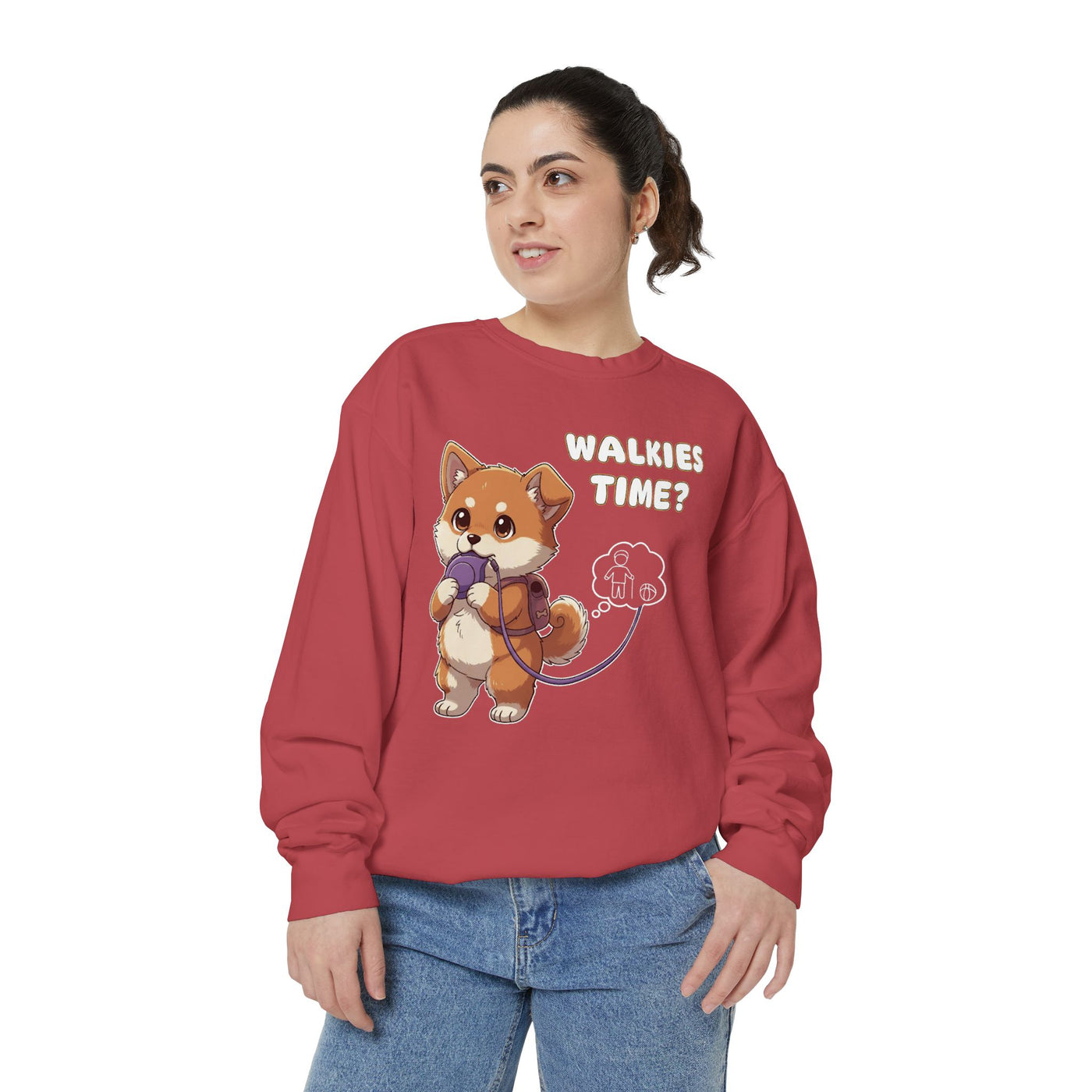 Cute Dog Walk Time style 3 Cozy Graphic Unisex Crewneck Sweatshirt