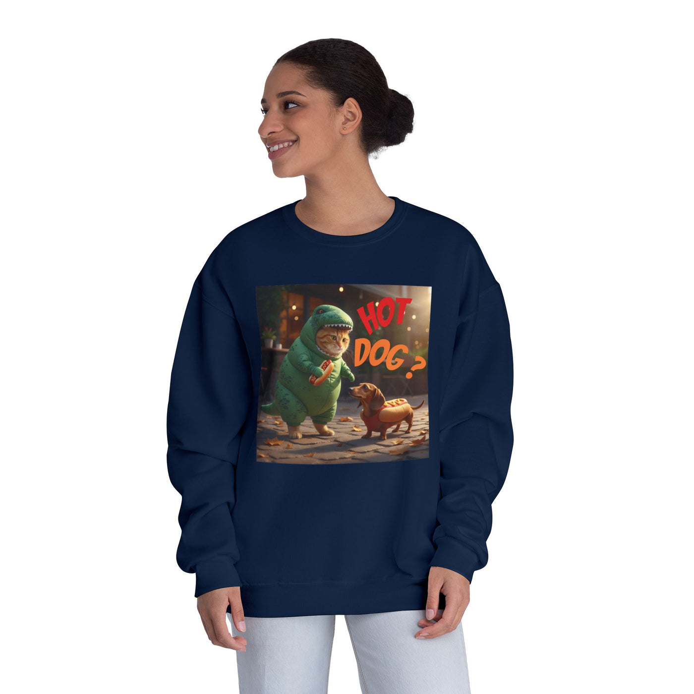 Tyrannosaurus Cat & Hot Dog Unisex NuBlend® Crewneck Sweatshirt