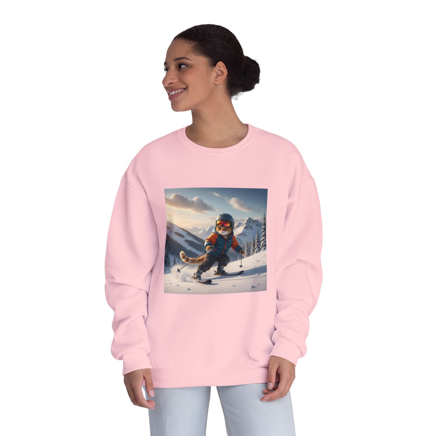 Skiing Cat Graphic Unisex NuBlend Crewneck Sweatshirt