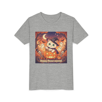 Halloween cute kitten anime style 6 Unisex Youth Tee | T-Shirt, Cute Pumpkin Shirt, Kids Halloween Outfit, Cat Lover Gift, Fun Fall Apparel