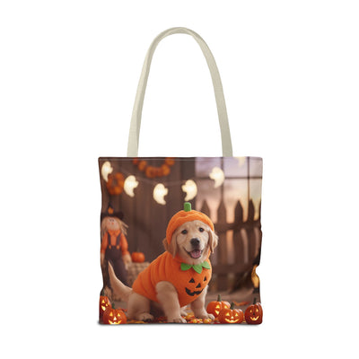 Adorable Halloween Puppy Tote Bag, Dog Lover Bag, Spooky Season Accessories, Pumpkin Patch Shopper, Cute Pet Gift
