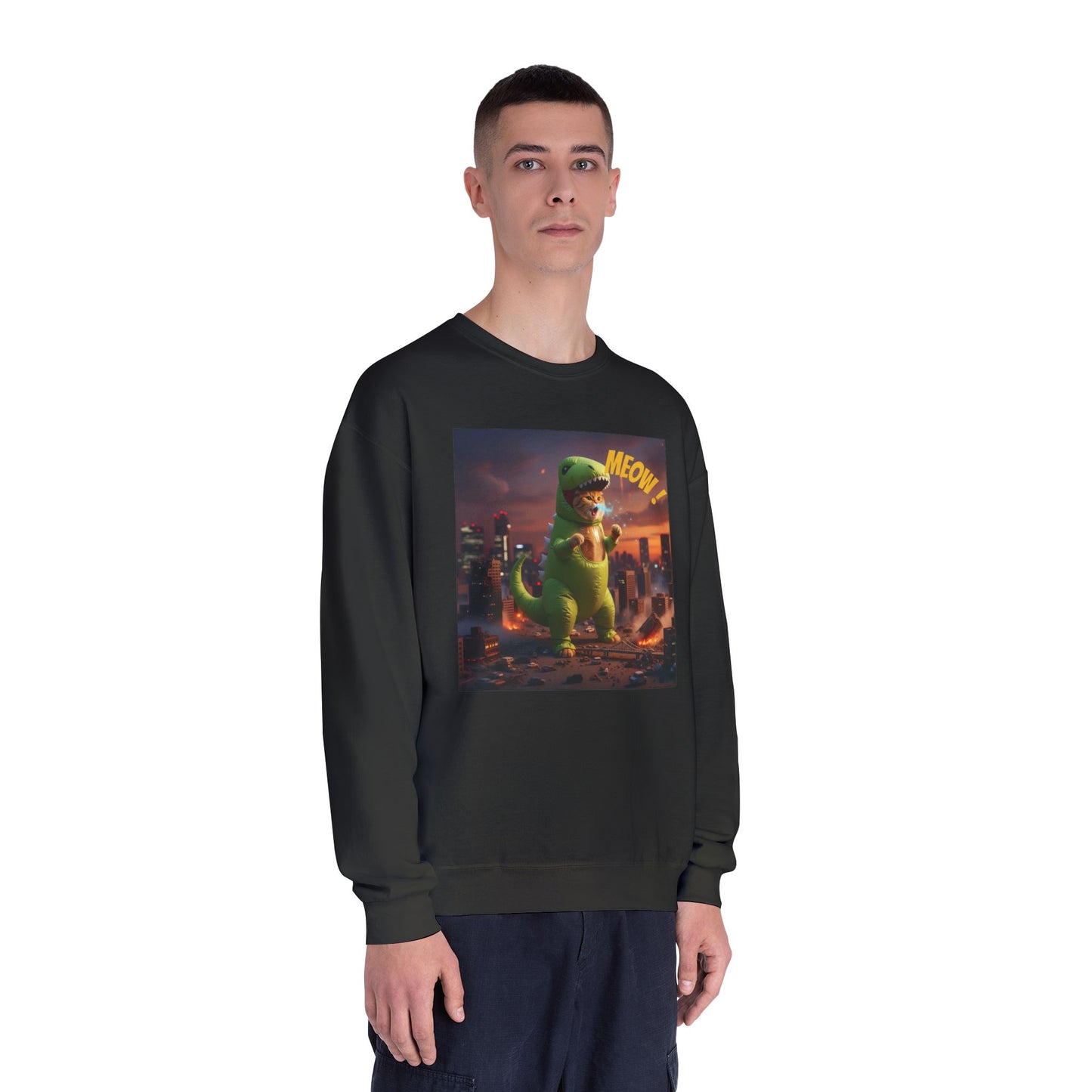 Tyrannosaurus Cat in city Unisex NuBlend Sweatshirt style 2