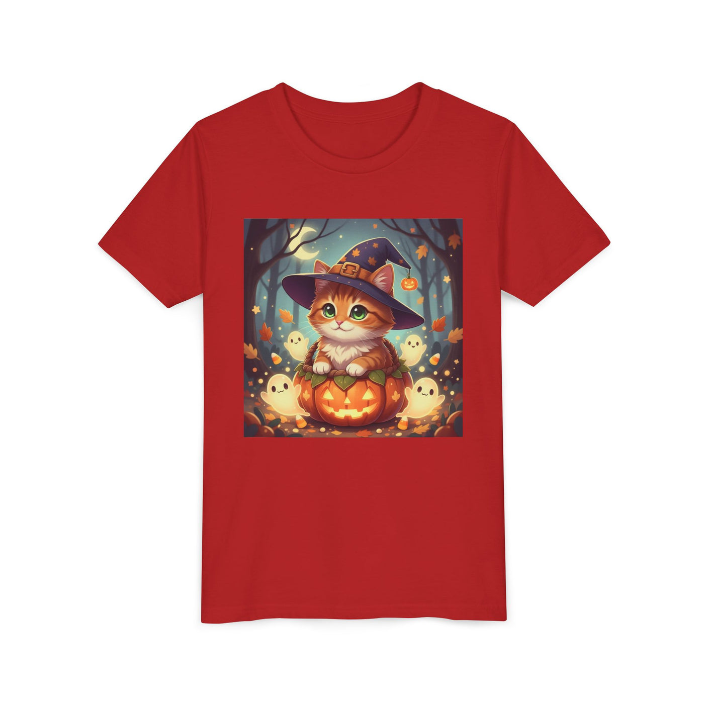 Halloween cute kitten anime style 3 Unisex Youth Tee | T-Shirt, Cute Pumpkin Shirt, Kids Halloween Outfit, Cat Lover Gift, Fun Fall Apparel