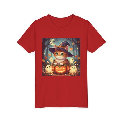 Halloween cute kitten anime style 3 Unisex Youth Tee | T-Shirt, Cute Pumpkin Shirt, Kids Halloween Outfit, Cat Lover Gift, Fun Fall Apparel