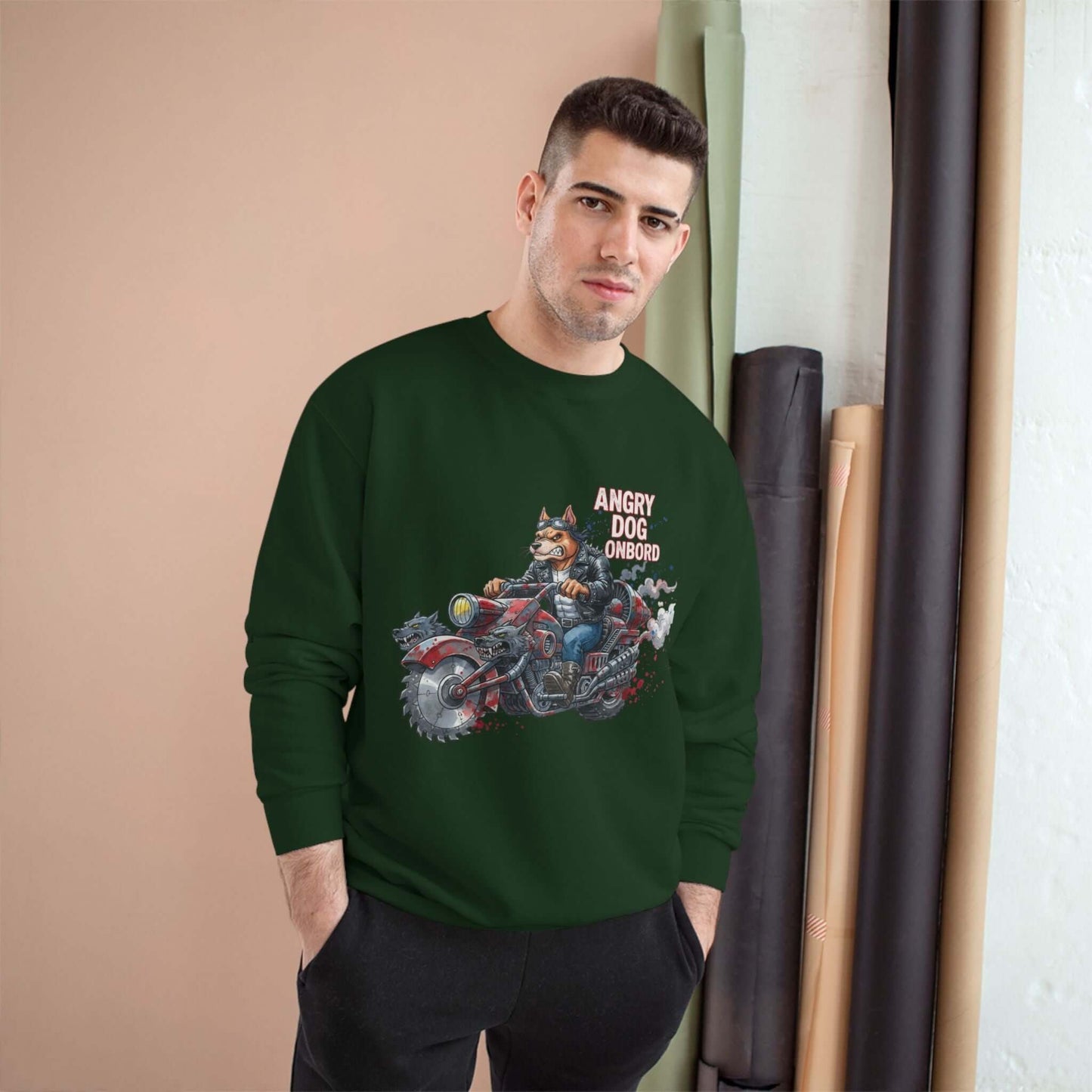Angry Dog Onboard Graphic Champion Crewneck Sweatshirt style 3