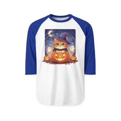 Halloween cute kitten anime style 7 Raglan Shirt, Unisex Halloween Top, Pumpkin Cat Shirt, Cute Cat Tee, Spooky Casual Wear