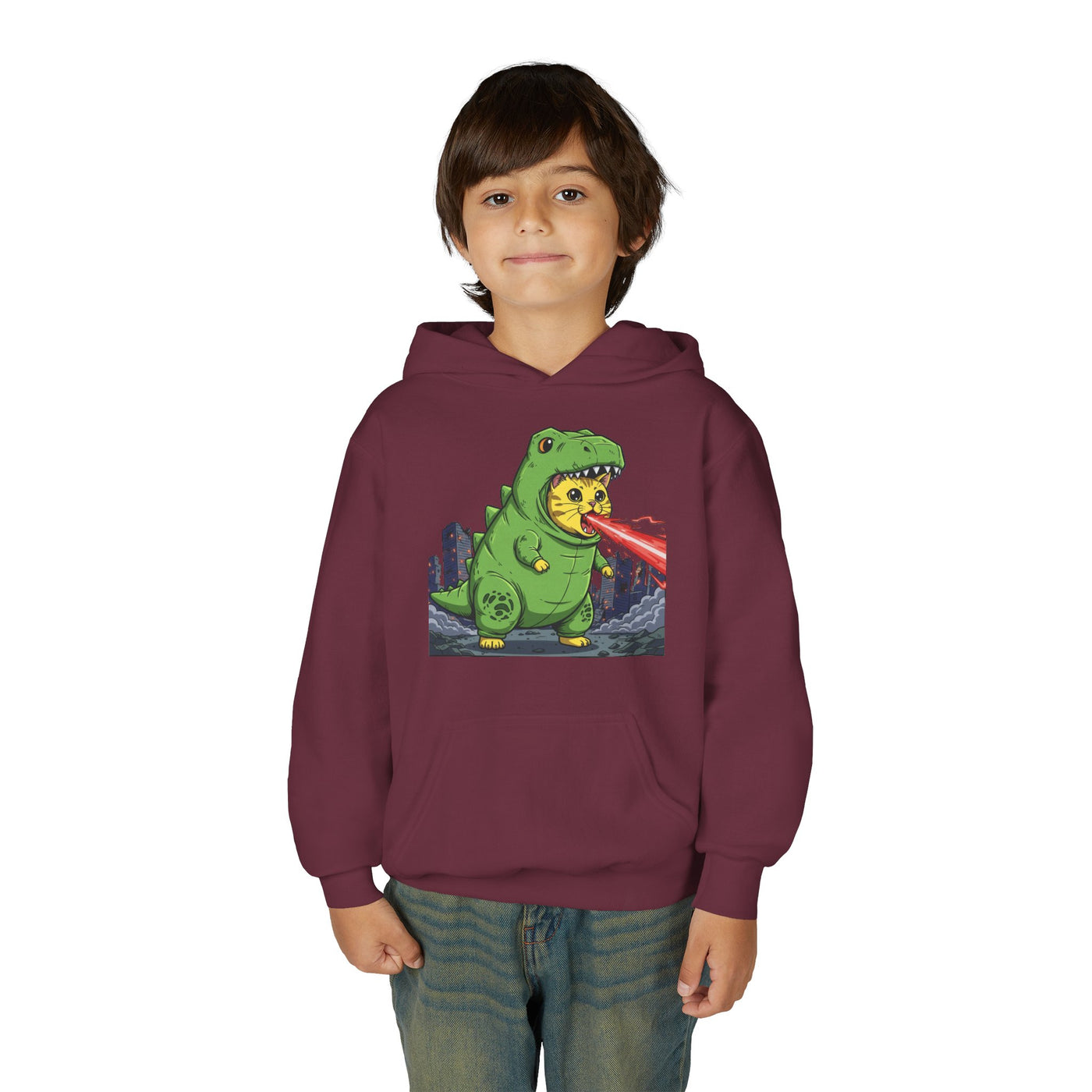 Cat cosplay Godzilla style 4 Unisex Kids Hoodie - Fun & Cozy Heavy Blend Sweatshirt with Cute Design