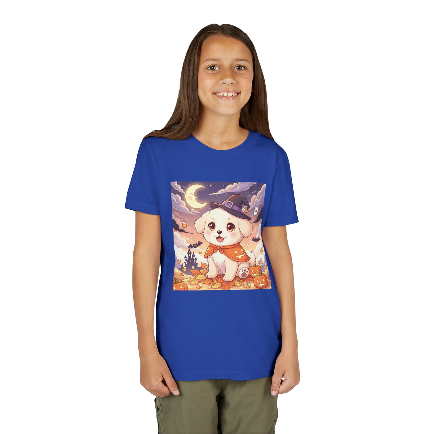 Halloween cute puppy anime style 2 Youth Tee, Short Sleeve T-Shirt, Kids Halloween Apparel, Cute Dog Tee, Fall Outfit for Children