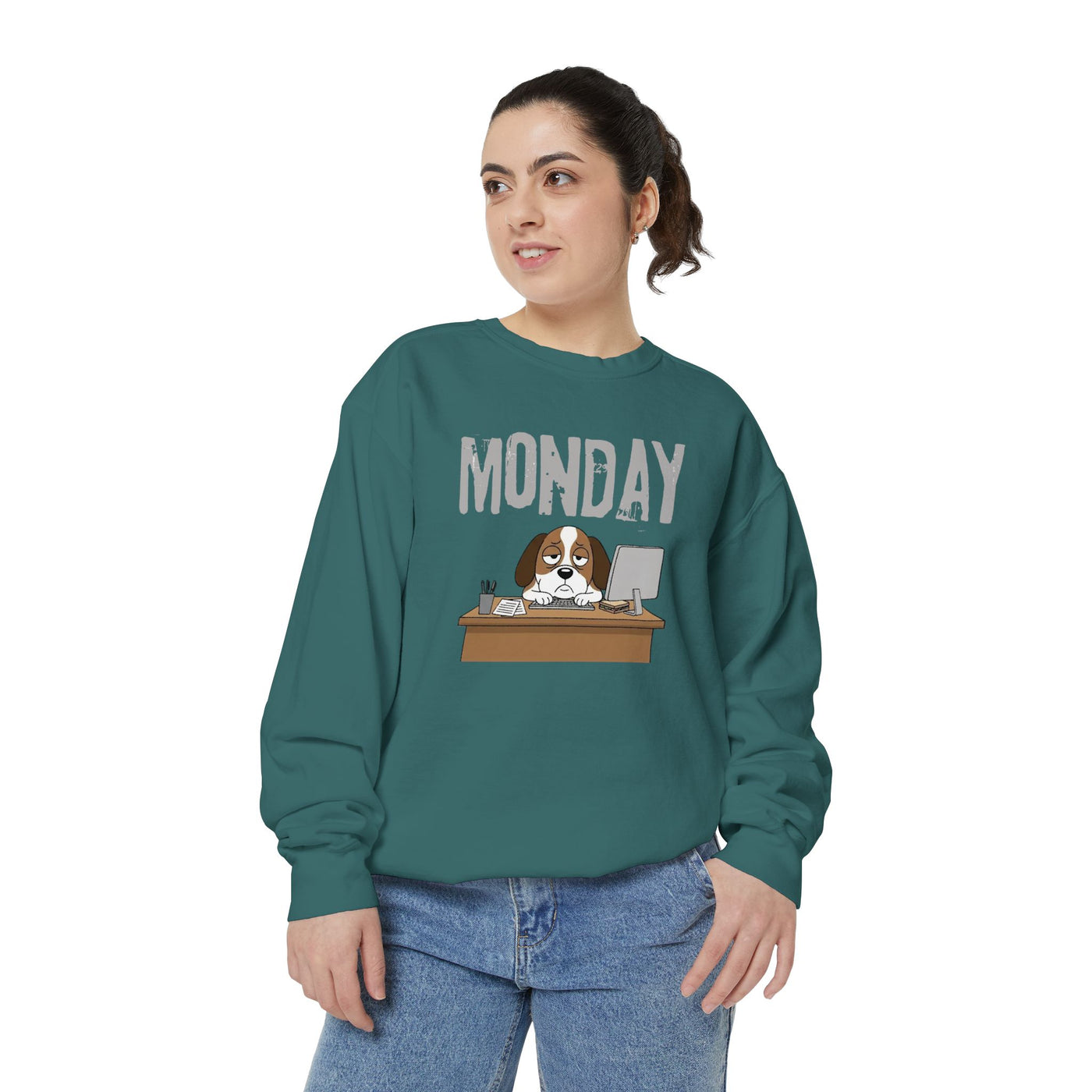 Monday Face Dog Stares Blankly Unisex Crewneck Sweatshirt style 6