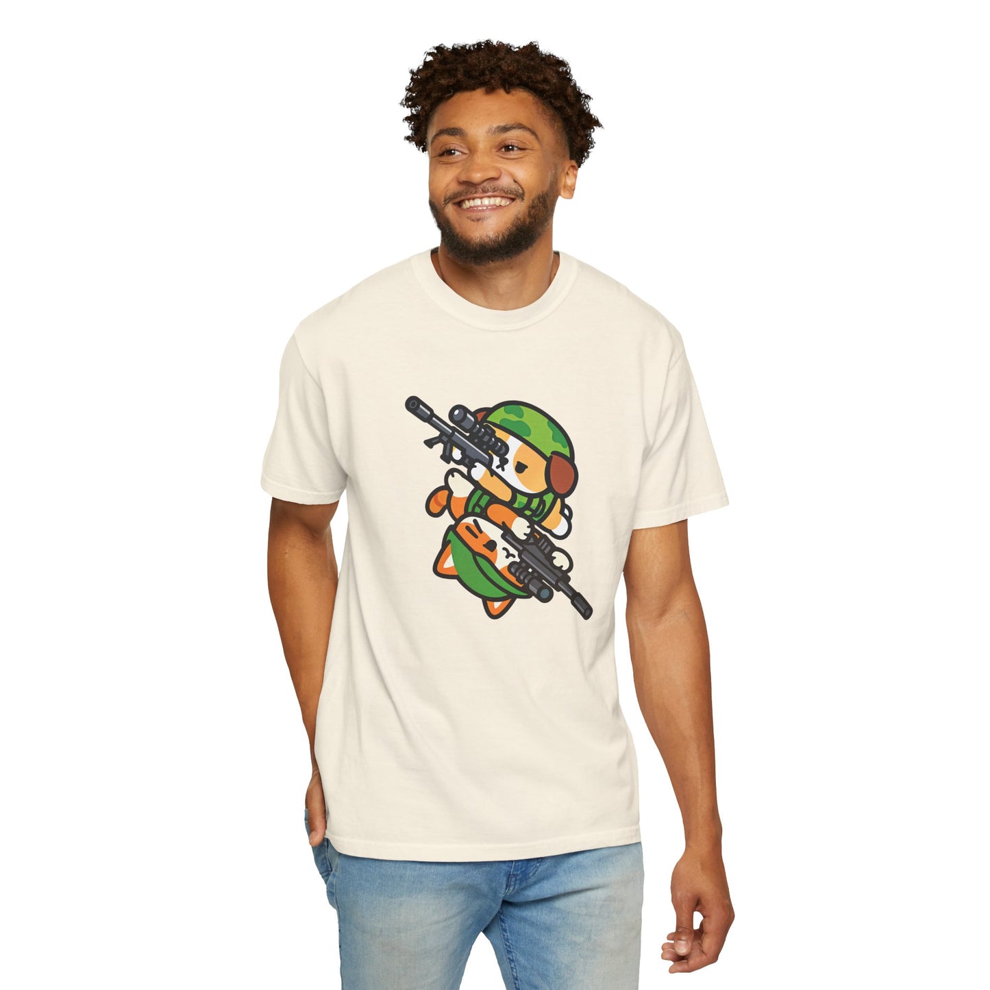 Cute Soldier Sniper Dog & Cat Unisex Graphic T-Shirt