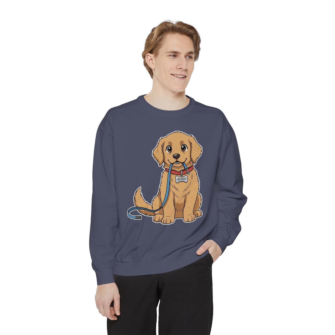 Cute Dog Walk Time style 2 Cozy Graphic Unisex Crewneck Sweatshirt