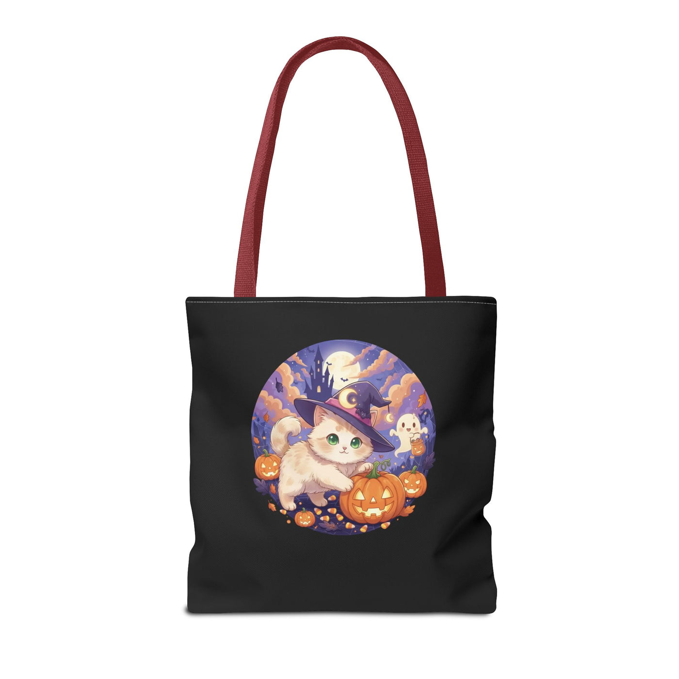 Halloween Cat anime style Tote Bag, Spooky Pet Lovers Gift, Boho Halloween Bag, Witchy Cat Tote, Fall Festivities Accessory