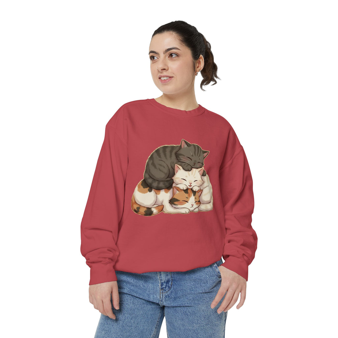 3 Cute Sleeping Cats style 3 Cozy Graphic Unisex Crewneck Sweatshirt