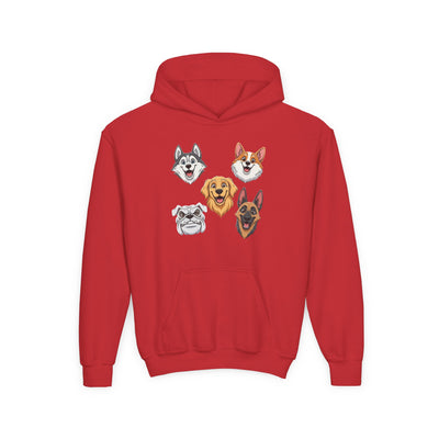 Cute Dog Heads Unisex Youth Hoodie, Fun Pet Lover Sweater, Kids Gift, Animal Lover Apparel, Perfect for Birthdays & Holidays