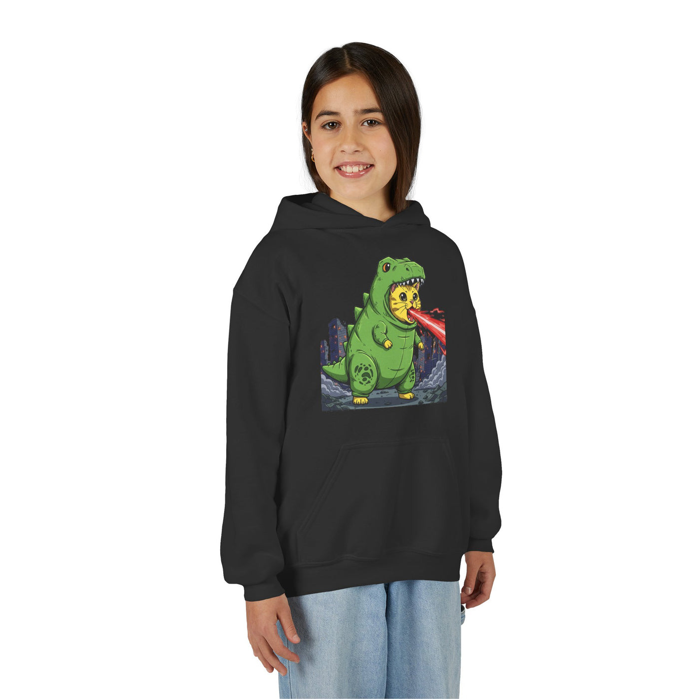Cat cosplay Godzilla style 4 Unisex Kids Hoodie - Fun & Cozy Heavy Blend Sweatshirt with Cute Design