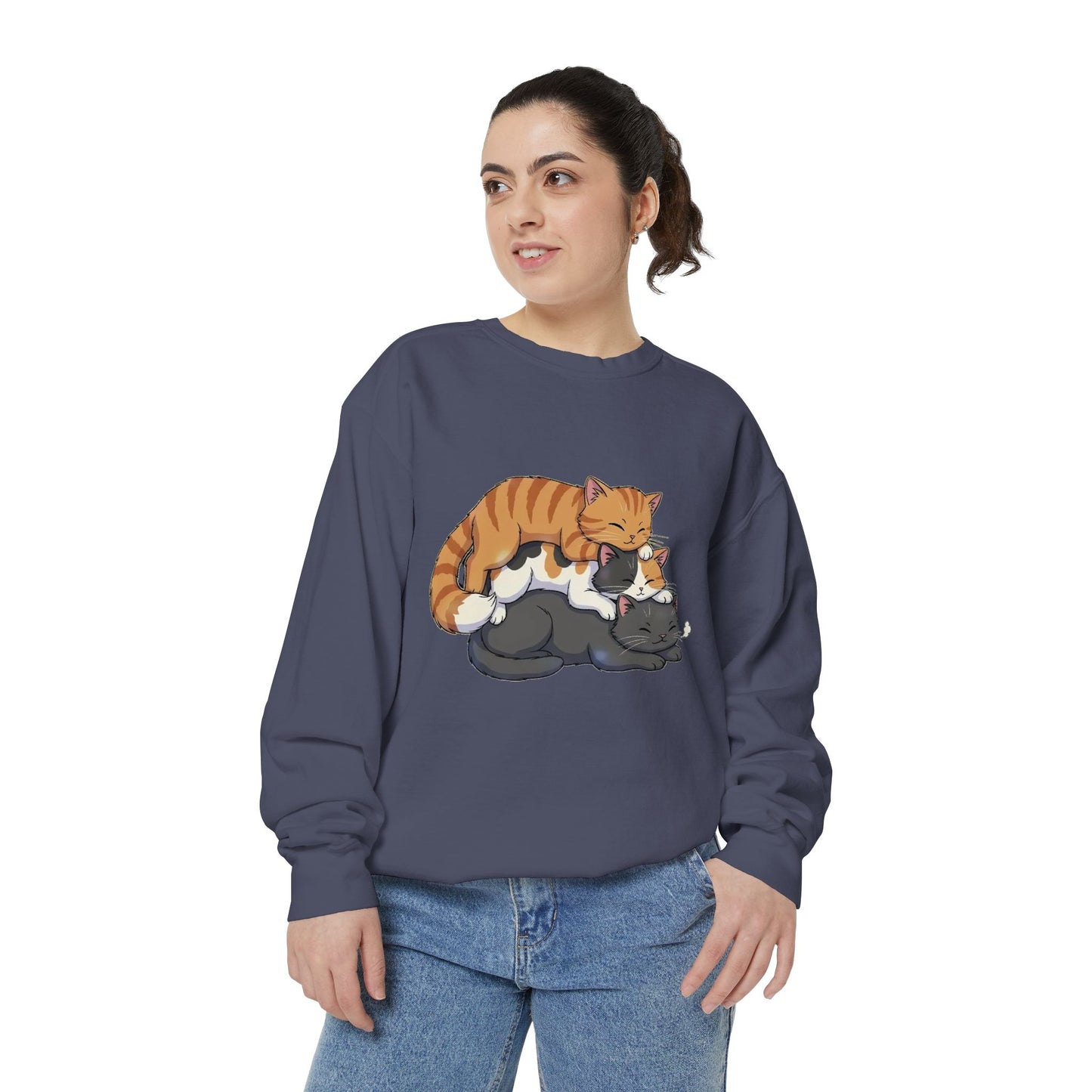 3 Cute Sleeping Cats Cozy Graphic Unisex Crewneck Sweatshirt style 6