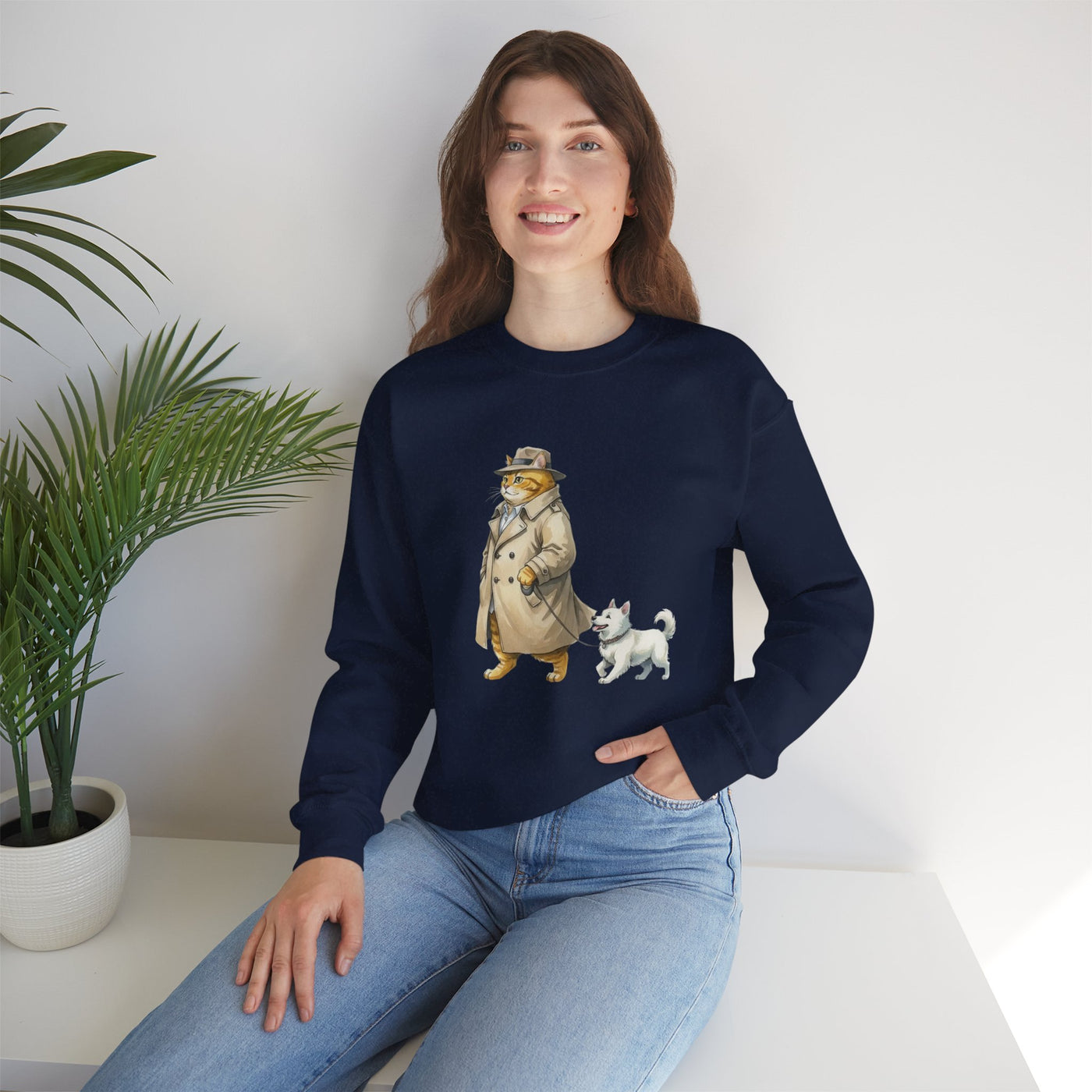 Watercolor painting style 11 Men & Women Cute Cat Pile Crewneck Sweatshirt