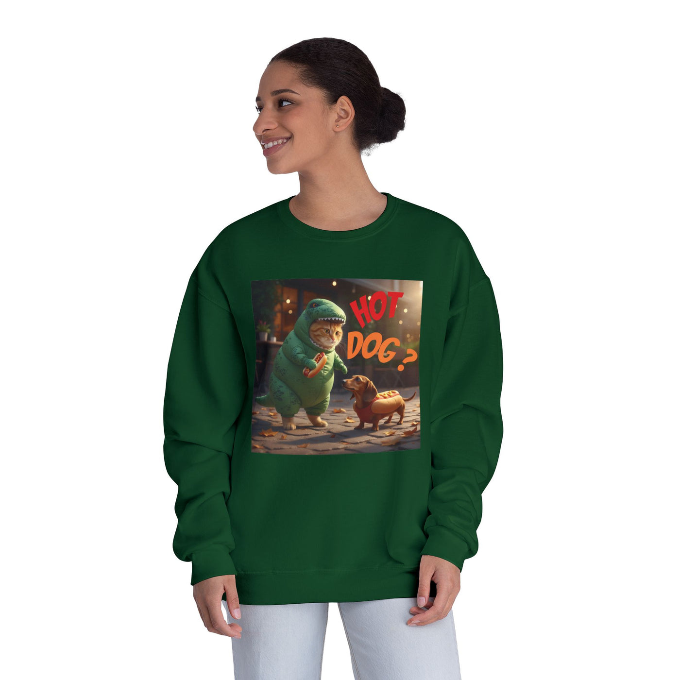 Tyrannosaurus Cat & Hot Dog Unisex NuBlend® Crewneck Sweatshirt