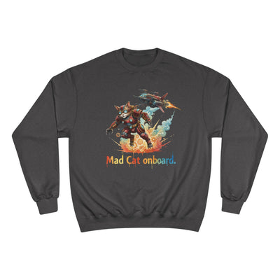 Mad Cat Onboard Graphic style 2 Champion Crewneck Sweatshirt for Gamers & Sci‑Fi Fans