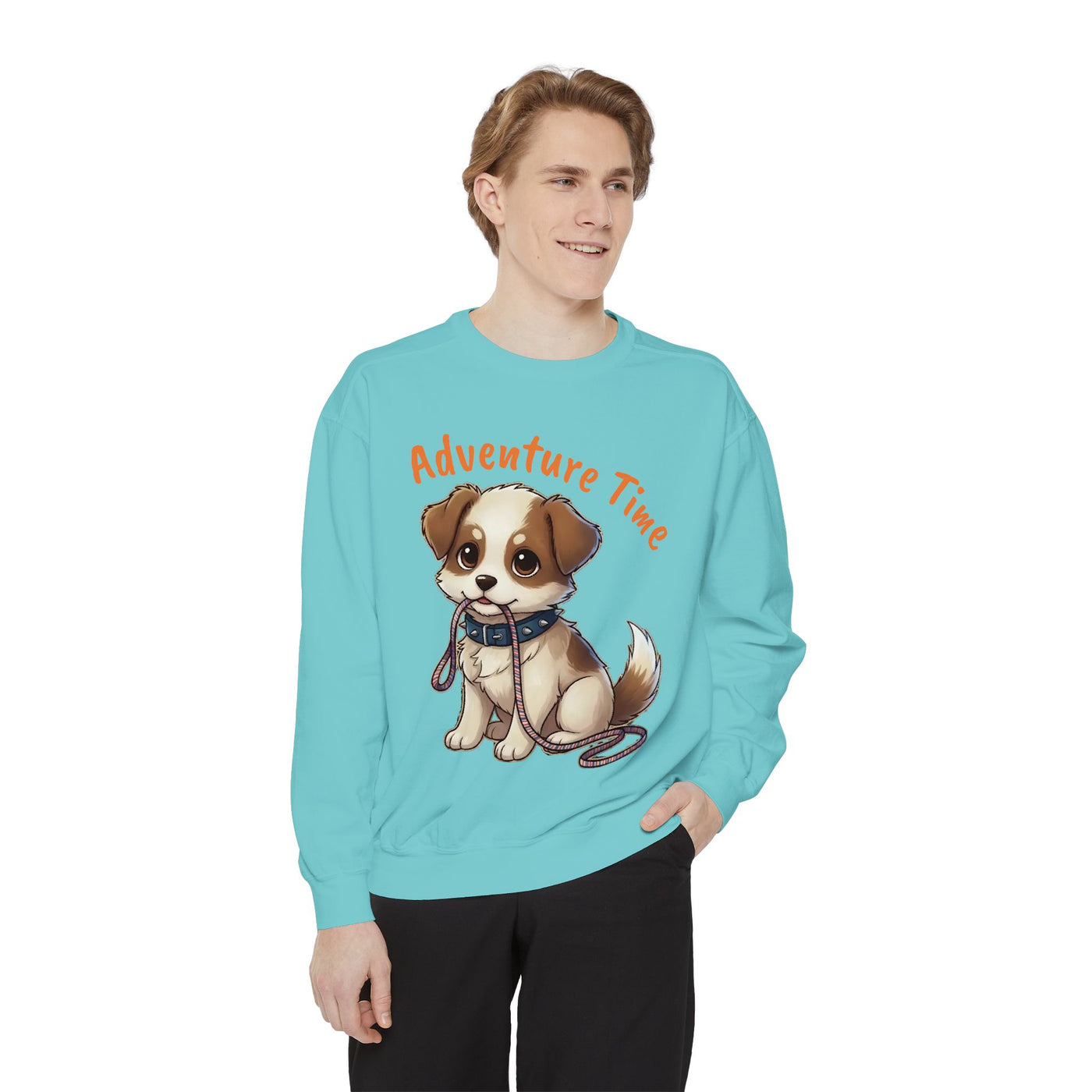 Cute Dog Walk Time style 4 Cozy Graphic Unisex Crewneck Sweatshirt