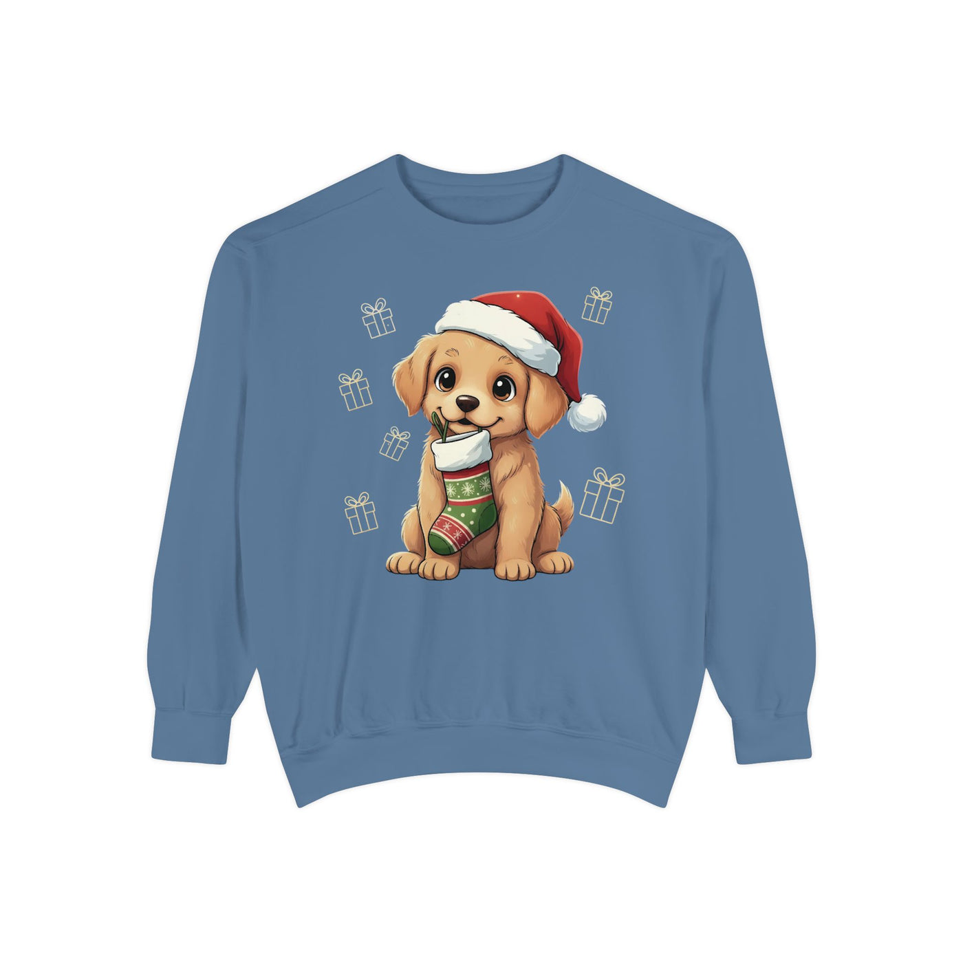 Cute Puppy waiting for Christmas presents style 4 Cozy Graphic Unisex Crewneck Sweatshirt