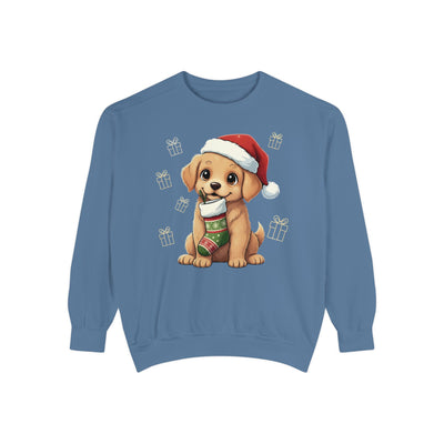 Cute Puppy waiting for Christmas presents style 4 Cozy Graphic Unisex Crewneck Sweatshirt