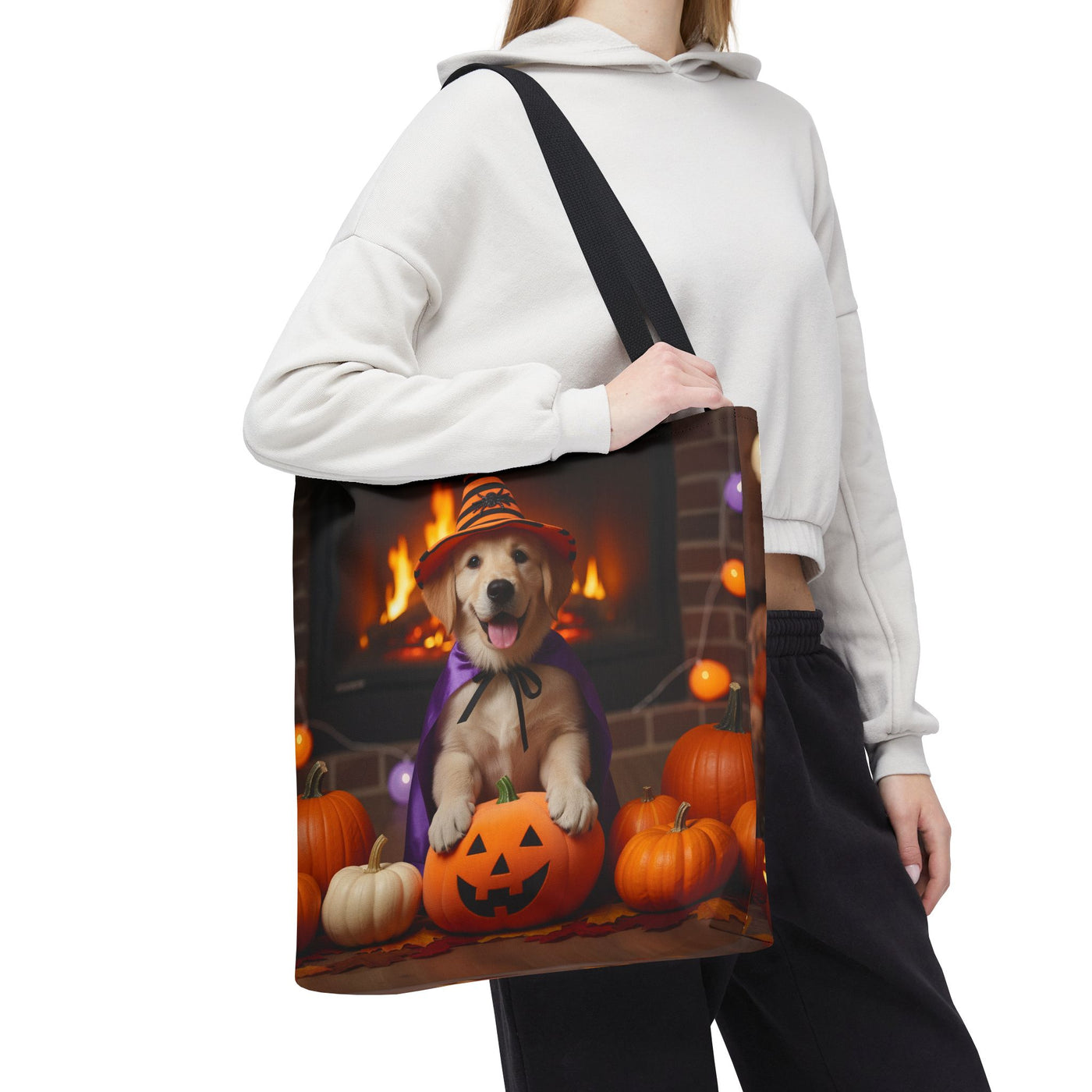 Adorable Halloween Puppy Tote Bag, Dog Lover Bag, Spooky Season Accessories, Pumpkin Patch Shopper, Cute Pet Gift