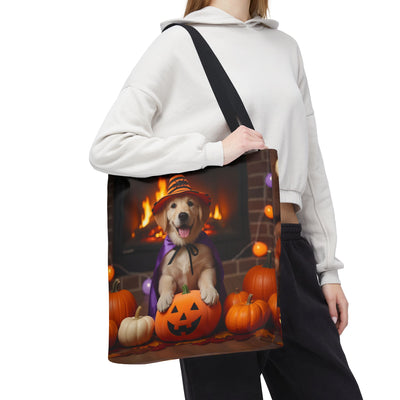 Adorable Halloween Puppy Tote Bag, Dog Lover Bag, Spooky Season Accessories, Pumpkin Patch Shopper, Cute Pet Gift