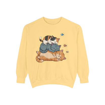 3 Cute Sleeping Cats Cozy Graphic Unisex Crewneck Sweatshirt style 2