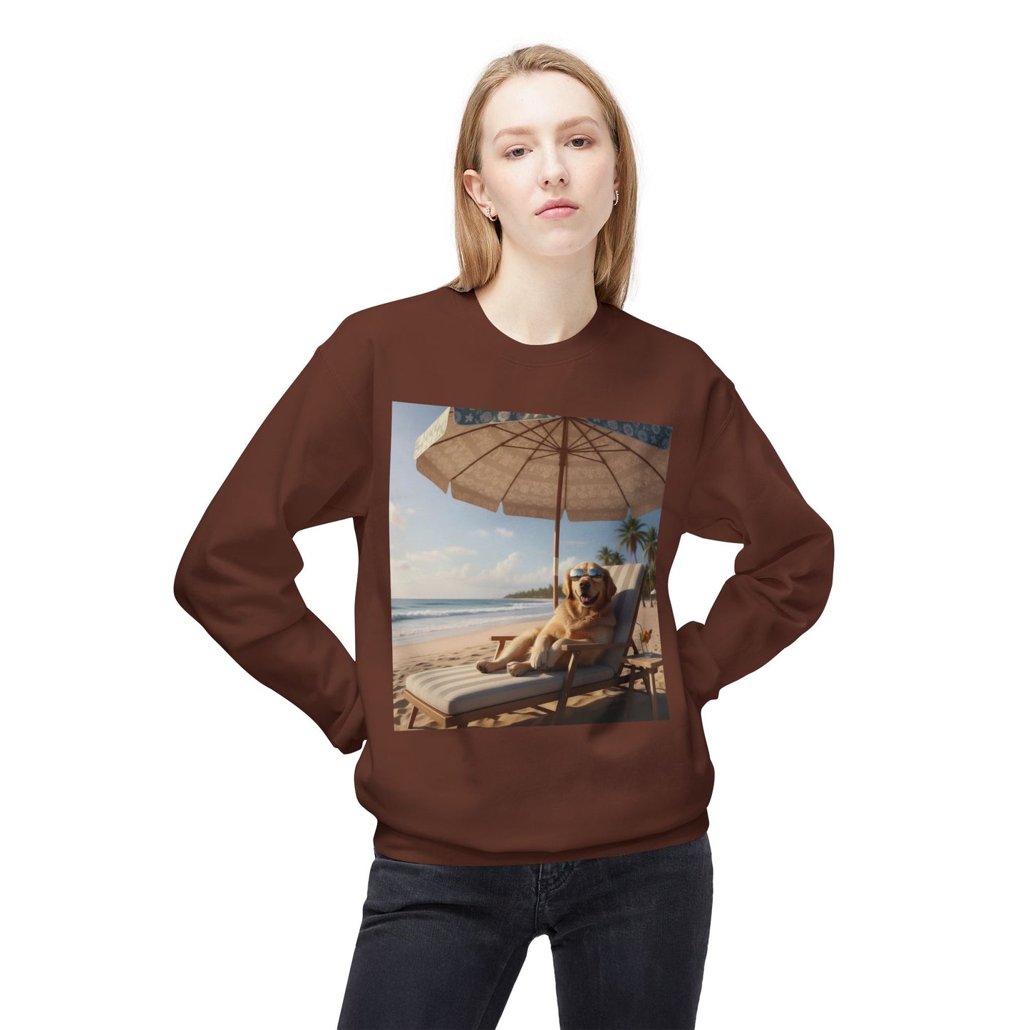 Beach Vibes Dog Graphic Unisex Crewneck Sweatshirt